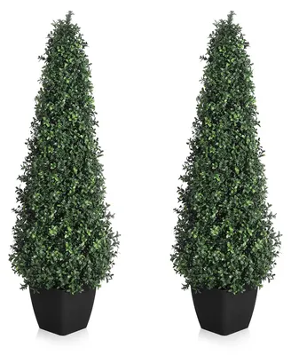 Obrázok produktu pre Umelo vyzerajúce živé ploty z boxwoodu – sada 2 kusov – výška 90 cm – s kvetináčmi – materiál: polyetylén (PE) – vhodné do interiéru – na podlahu