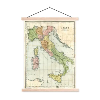 Obrázek produktu pro MuchoWow® Textilní plakát - Mapa - Itálie - Staré - 90x120cm - S hnědými lamelami