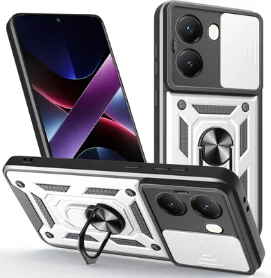Produktbild von Outdoor Panzer Hülle Poco X7 Pro 5G Handyhülle Kameraschutz Ringhalter in Silber