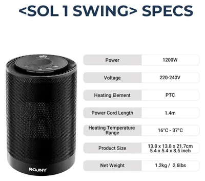 Produktbild von Mobiler PTC Keramik Heizlüfter - 1200W Tischheizgerät - 1 s schnelle leise Erwärmung - 220V EU-Stecker - Für Schlafzimmer Büro bis 10 m² - Schwarz