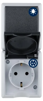 Steckdose mit Schalter IP44, grau, 1-fach, 230 V, 16 A, 3680 W