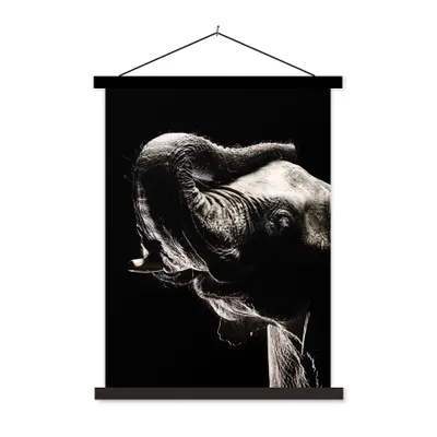 Produktbild von MuchoWow® Textilposter Elefant - Schwarz - Tiere - Porträt 120x160 cm mit schwarzem Rahmen - Magnetischer