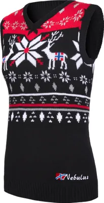 Produktbild von Nebulus Norweger Pullunder SLEEVER Damen, warmer Pullunder, schicker Pullunder im Norweger-Style, P6307 - Damen, schwarz-rot, XL/42