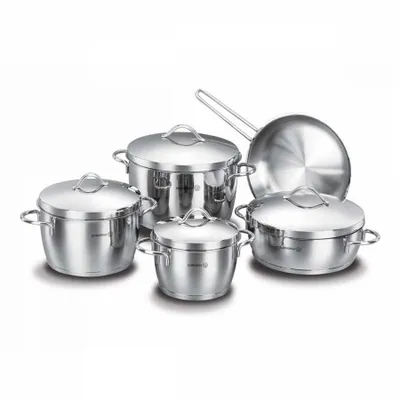 Produktbild von Korkmaz Luna 9-teiliges Topfset Induktion Kochgeschirr-Set - Edelstahl, induktionsgeeignet, mit Glasdeckel A1059