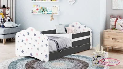 Produktbild von Happy Babies MOBI - Kinderbett 80x160 mit Matratze Kinderzimmer Bett mit Rausfallschutz & Bettkasten Kinder-Bett für Mädchen