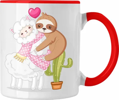 Produktbild von Trendation - Valentinstag Tasse Geschenk Faultier Alpaka Niedliche Grafik Freundin Freund Geschenkidee (Rot)