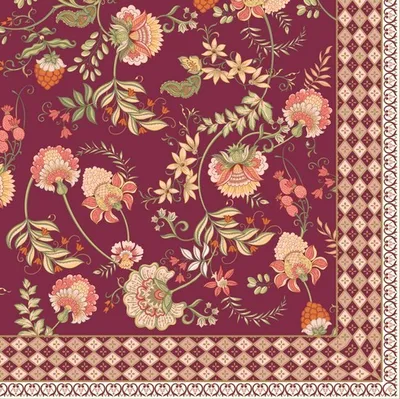 Produktbild von 20 Servietten Magie D´orient - Folk Blumenmuster bordeaux 33x33cm