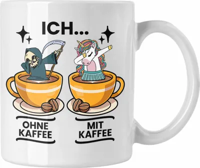 Produktbild von Trendation - Lustige Kaffeetasse "Ich Ohne Kaffee Ich Mit Kaffee" Geschenk für Kaffeeliebhaber (Weiß)