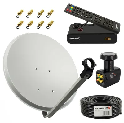 Produktbild von PremiumX SAT Anlage 60cm Satellitenantenne Quad LNB Kabel 50m Receiver