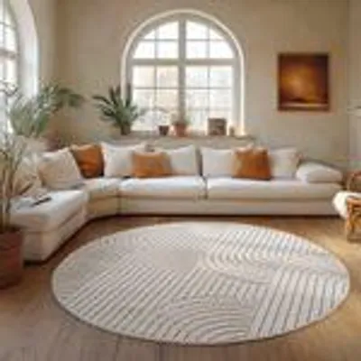 Produktbild von Bouclé Teppich Carpettex für Wohnzimmer Schlafzimmer Büro weich pflegeleicht strapazierfähig modern , Größe : 160 cm Rund , Farbe : Creme-2