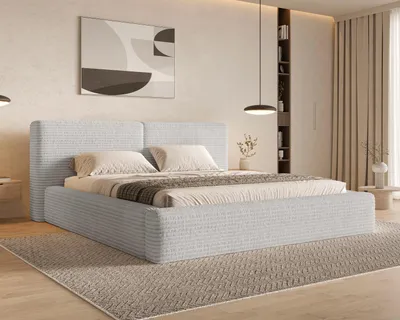 Produktbild von Chilly Möbel Design Bett Nolia - Polsterbett mit stabilem Metallrahmen, Bettkasten, Lattenrost und gemütlichem Kopfteil 180x200 cm / Cord Rib / Hellgrau