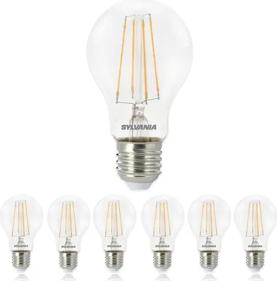 Produktbild von SYLVANIA LED E27 Dimmbar Warmweiß | Ersatz 60W Glühbirne 2700K | Filament Retro Design | 806lm Leuchtmittel | 6er Pack