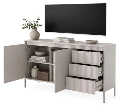 Produktbild von Hatomo - Anrichte, 154x40x81h cm Beige, 3 Schubladen
