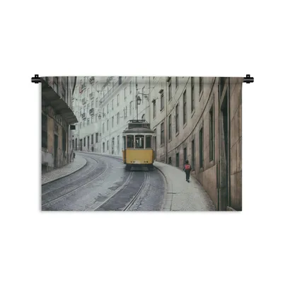 Produktbild von MuchoWow® Wandteppich Wandbehang Die gelbe Straßenbahn fährt die steilen Straßen von Lissabon hinauf 60x40 cm Tapisserie Dekoration Wandtuch - Wanddekorationen