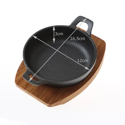 Image de All'Grill ALL'GRILL poêle à servir en fonte et dessous de plat en bois 12cm rond noir