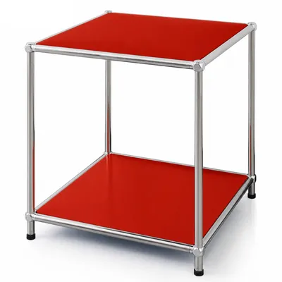 Productafbeelding van Floordirekt bijzettafel Concept Epure MK-012, 40x40x46 cm, rood, met open vakken, chroomkleurig metalen frame, tijdloos design, modulair