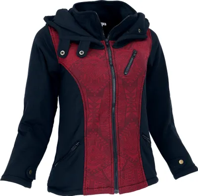 Produktbild von Goa Festival Jacke Print, Jacke mit Weiter Kapuze - Schwarz/rot, Damen, Baumwolle, Größe: S
