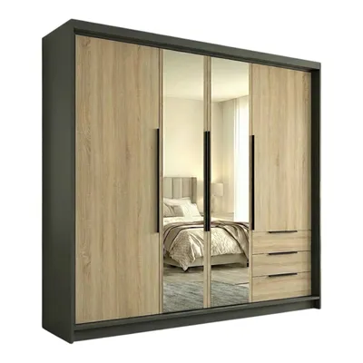 Produktbild von Geräumiger vier-türiger Kleiderschrank VIVO mit Schubladen und Metallgriffen – modernes Design