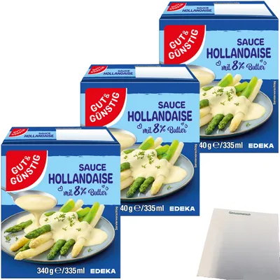 Produktbild von Gut & Günstig Sauce Hollandaise mit 8% Butter 3er Pack (3x335ml Packung) + usy Block