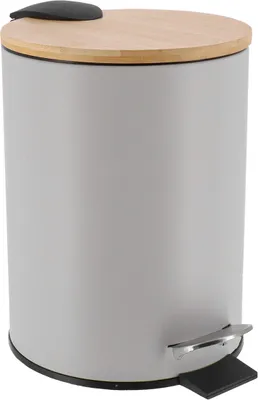 Produktbild von Tendance Badezimmereimer/Abfalleimer Bamboo vibe - soft close - hellgrau - 3 Liter - Metall