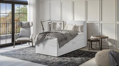 Produktbild von S-STYLE MÖBEL - Vortex - Modernes Boxspringbett 90x200 mit Topper und Bettkästen aus Silber Luxusmicrofaser, B/T/H: 90 cm/ 218 cm / 103 cm