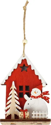 Produktbild von TrendLine Weihnachtsanhänger Holz Weihnachtshaus mit Schneemann 40 x 21 x 39 cm mehrfarbig