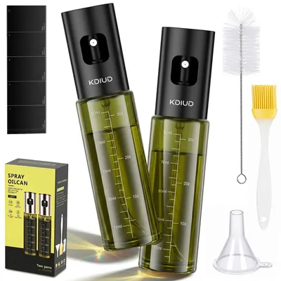 Produktbild von Öl-Sprühflasche - Set aus Edelstahl und Glas - Zum Dosieren von Speiseöl - 2 x 100 ml