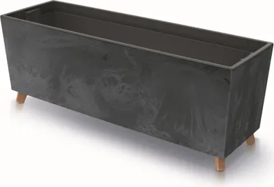 Obrázek produktu pro Květinový truhlík s nožičkami antracit 77x30 cm Betonová konstrukce s vložkou pro rostliny Plast Velký rozměr se 2 stabilizátory Balkonový truhlík odolný proti UV záření Vnitřní / venkovní prostory
