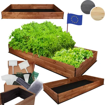 Produktbild von MODO24 Hochbeet Holz, Pflanzkasten, Massivholz, Kiefer, Kräuterbeet, Blumenkasten, Garten, Terrasse, 27x237x117 cm, Braun, ZP06