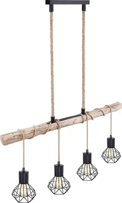 Produktbild von Hängeleuchte, Käfig, Holzbalken natur, Hanfseil, L 100 cm
