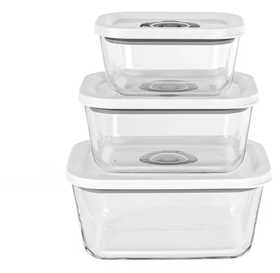 Immagine prodotto di Set di contenitori in vetro per sottovuoto VCG 1 (trasparenti, 3 pezzi, 350 ml, 670 ml, 1.100 ml)