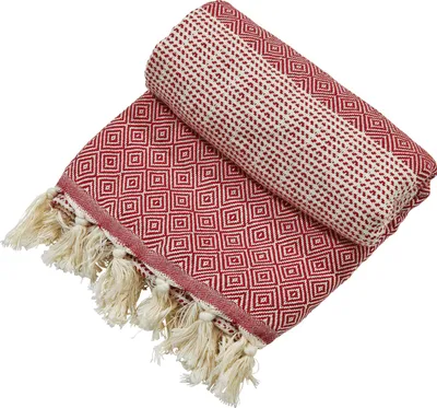 Produktbild von done.® Leichtes Plaid mit geknoteten Fransen, 100x180cm, 100% Baumwolle, Farbauswahl: Red