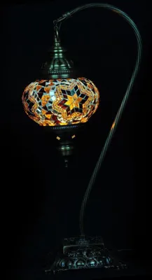 Zdjęcie produktu dla Lampa stołowa Halay brązowa mozaika szklana Ø 13 cm wysokość 39 cm - lampa turecka - lampa orientalna