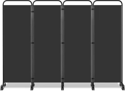 Obrázok produktu pre Izrielar Paravent s kolieskami, 4-dielny, antracitová farba, 228 x 180 cm, skladací paravan, vonkajšia priečka, záhradný paravan, paravan na oddelenie priestoru
