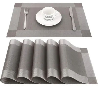 Productafbeelding van Afwasbare placemats, grijs, set van 6, PVC, hittebestendig, antislip, 45x30 cm