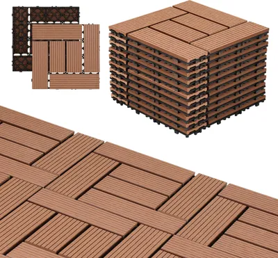 Obrázok produktu pre Jayseuw 30x30cm WPC dlaždice terasa dlaždice, 5sqm balkón dlaždice kliknite dlaždice, hnedá, 55 kusov
