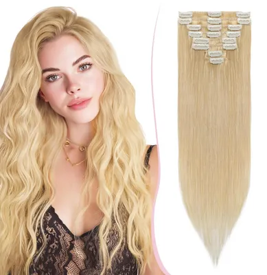 Immagine prodotto di Remy, extension per capelli lisci, capelli veri, 45 cm, 70 grammi, 8 pezzi, biondo naturale