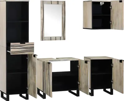 Produktbild von vidaXL Badezimmermöbel-Set mit Regal 5 pcs Walnussbraun Holzwerkstoff