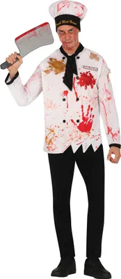 Produktbild von Halloween Koch Blutig Gruseliges Kostüm Zombie Outfit Schauriges Küchenchef Halloween Party Horrorkoch Blutflecken Grusel Kostüm, Größe: 52 - 54 (L) Farbe: Weiß