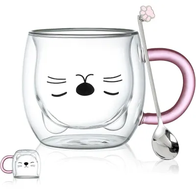 Produktbild von Doppelwandige Tasse Lila Katze 230-280 ml Borosilikatglas für Kaffee & Tee