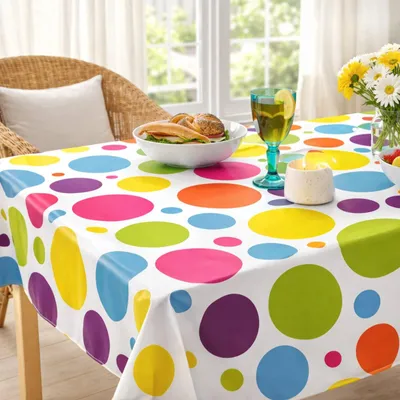 Produktbild von Wachstuch Tischdecke abwaschbar – pflegeleicht & wasserdicht – PVC mit Vliesrücken - Punkte groß bunt: eckig 180 x 140 cm