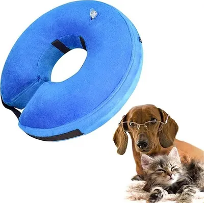 Produktbild von Halskragen Hund, Haustiere einstellbar bequem Schutzkragen, zur Genesung von Hund und Katze nach Operationen Aufblasbarer Hundekragen, behindert Nicht die Sicht, weiches Material waschbar(L)
