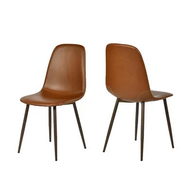 Image de Meubles Cosy : lot de 2 chaises de salle à manger enPolyuréthanede style industriel avec pieds en métal aspect bois, marron – CHARLTON