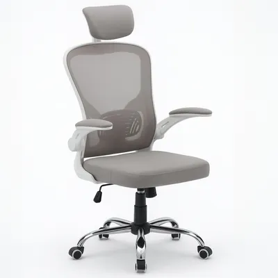Zdjęcie produktu dla Krzesło biurowe regulowany obrót fotel biurowy ergonomiczny KB110 szary-beż