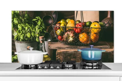 Produktbild von KitchenYeah®  Spritzschutz Küche - Küchenrückwand - Wandschutz für Herd und Spüle - Gemüse - Kräuter - Rustikal - Stilleben - Basilikum 120x60 - Alu-Dibond (Alternative zum Spritzschutz aus Glas) - Hi