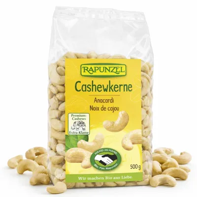 Zdjęcie produktu dla Rapunzel 184310, Orzechy nerkowca, 500 g, 618 kcal, 19,45 g, 50,25 g