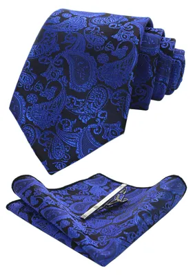 Productafbeelding van Elegante Stropdas en Zakdoek Set met Krawatclip, Blauw