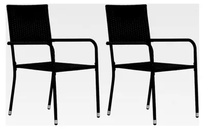 Produktbild von Esszimmerstühle 2er Set stapelbar Schwarz Poly Rattan