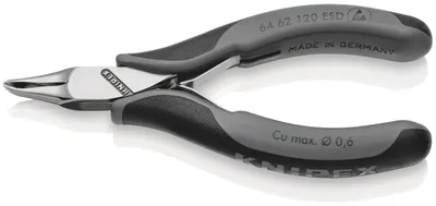 Produktbild von Knipex 64 62 120 ESD, Vornschneider, Stahl, Kunststoff, Schwarz, Grau, 120 mm, 70 g