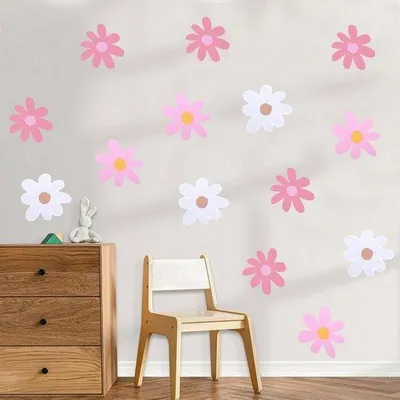 Produktbild von 6 Stück weiße Blumen selbstklebende Wandstickers rosa - Kinderzimmer-Wanddekoration - DIY Wandstickers für Mädchen Jungen Schlafzimmer Hintergrund Wohnzimmer